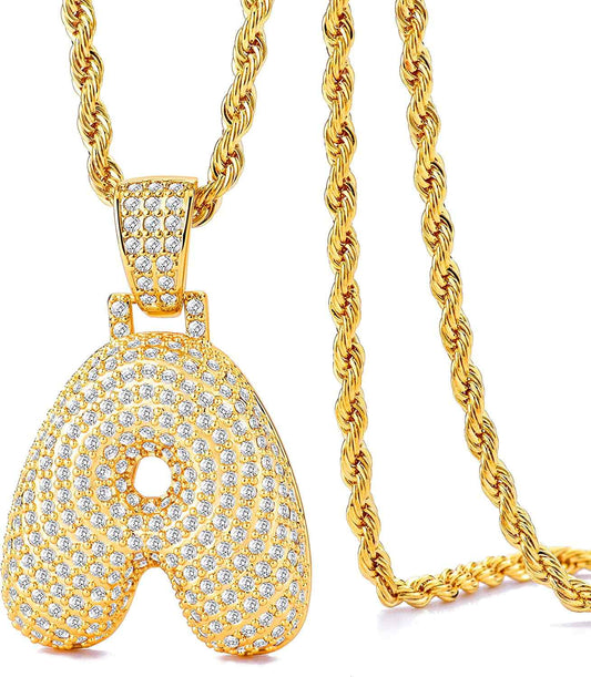 Bubble Letter Pendant Gold Plated Necklace