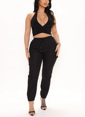 Casual Cargo Long Pants-Black