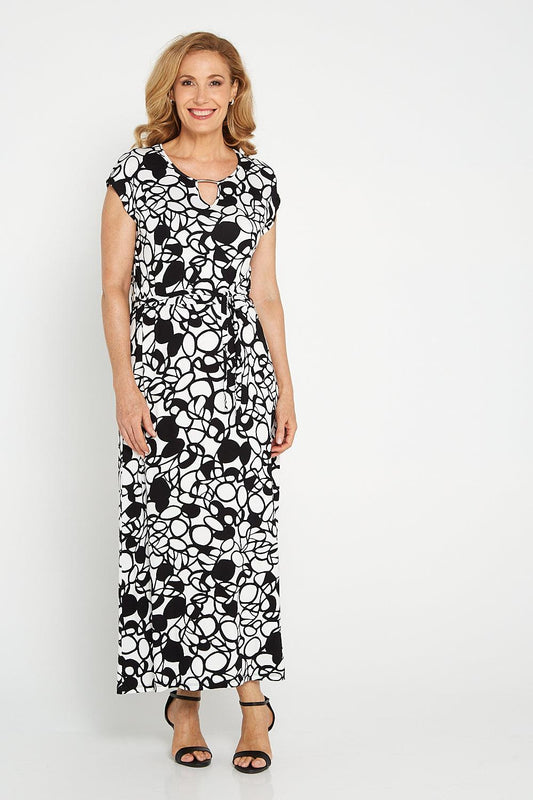 Keyhole Maxi Dress - Black/White Circles - Goupick