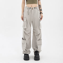Ruched Pocket Gray Parachute Cargo Pants