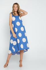 Marie Cotton Dress - Blue/Spot - Goupick