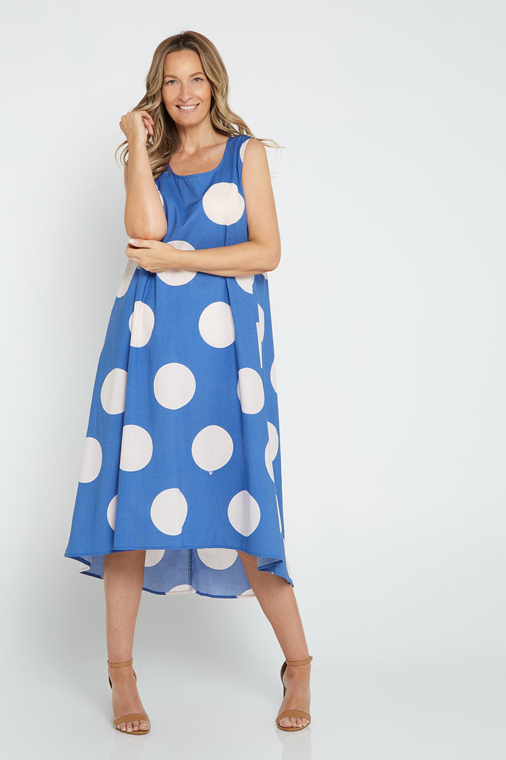 Marie Cotton Dress - Blue/Spot - Goupick