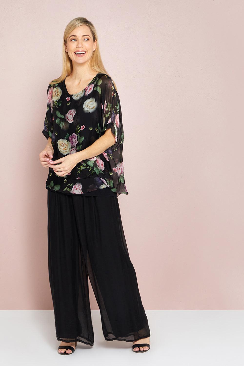 Alena Silk Pants - Black - Goupick