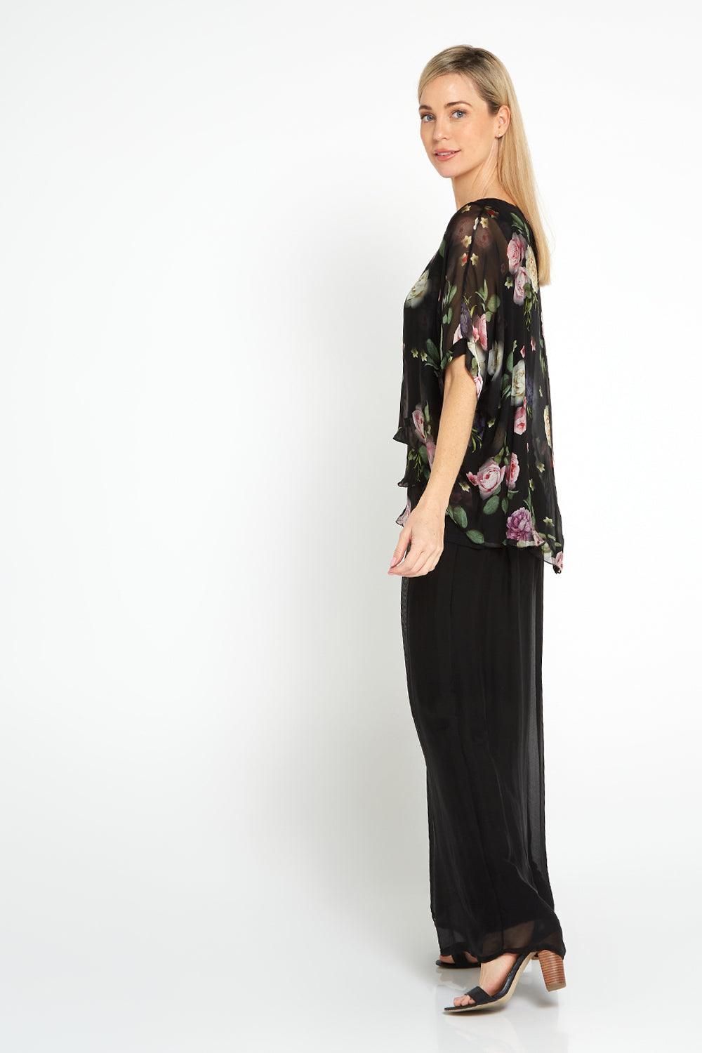 Alena Silk Pants - Black - Goupick