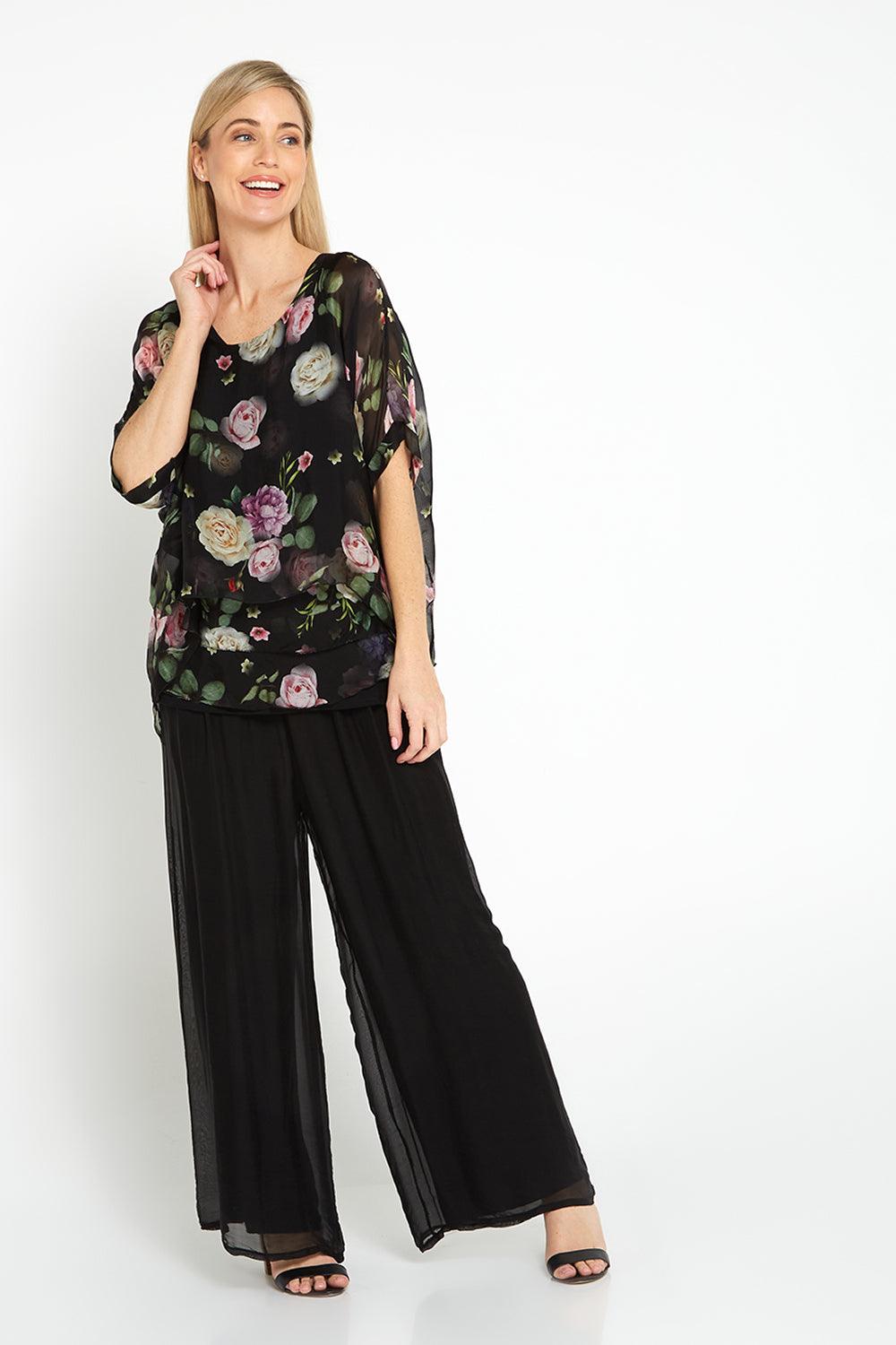 Alena Silk Pants - Black - Goupick