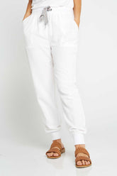 Victoria Linen Joggers - White - Goupick