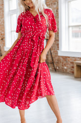 V Neck Printed Tie Dress - Goupick