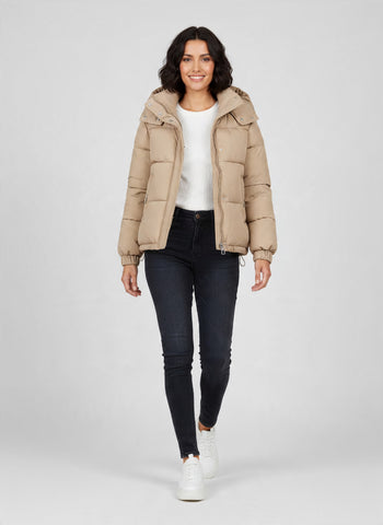 Puffer Jacket for Women UK, Khaki, Size L - Long Sleeve Winter Jacket
