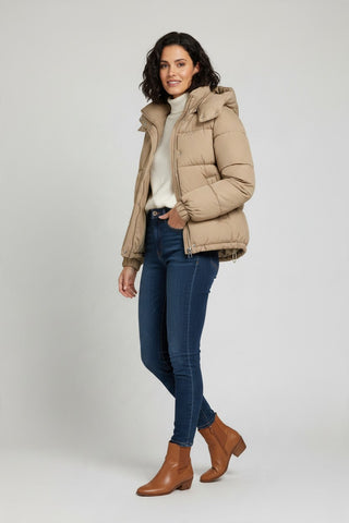 Puffer Jacket for Women UK, Khaki, Size L - Long Sleeve Winter Jacket