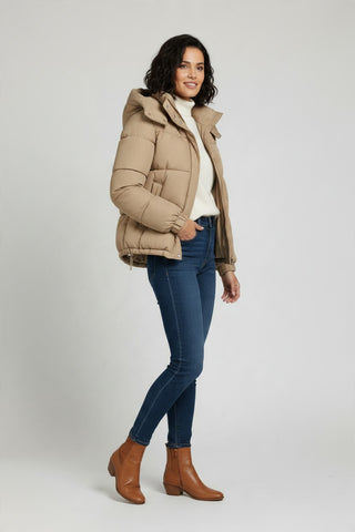 Puffer Jacket for Women UK, Khaki, Size L - Long Sleeve Winter Jacket