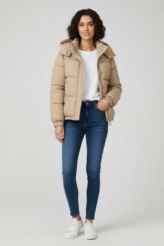 Puffer Jacket for Women UK, Khaki, Size L - Long Sleeve Winter Jacket