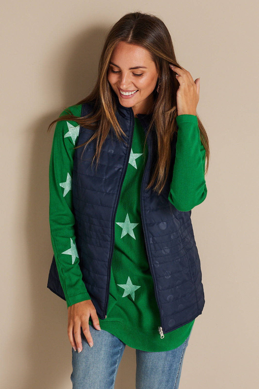 Kelly Reversible Puffer Vest - Navy Spot - Goupick