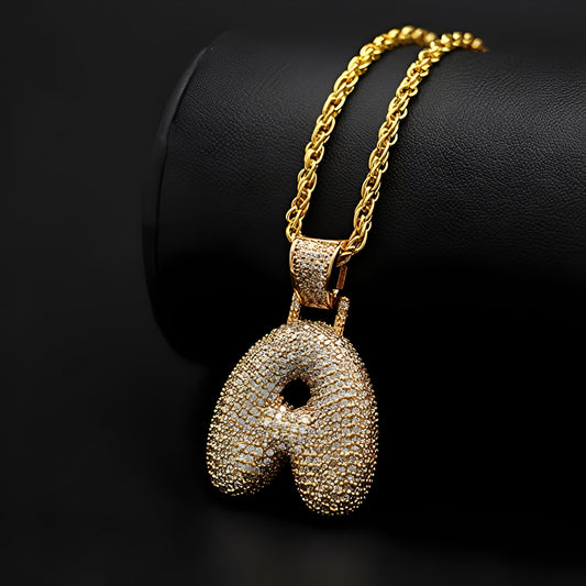Bubble Letter Pendant Gold Plated Necklace