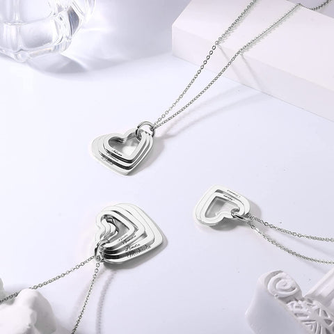 Customized Personalized Heart Necklace with Multiple Names Engraved