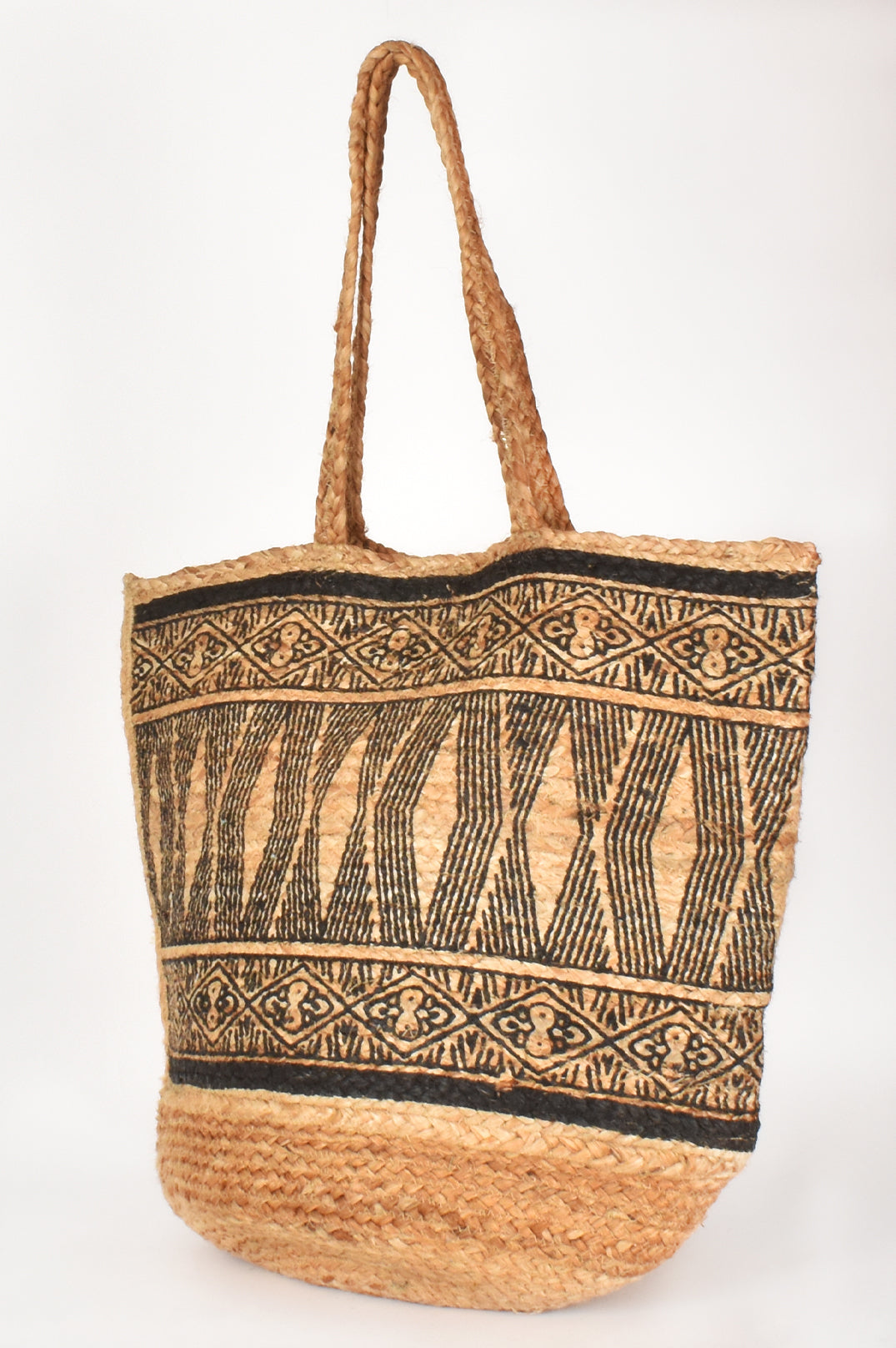 Zoya Woven Jute Tote - Natural/Black - Goupick