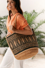 Zoya Woven Jute Tote - Natural/Black - Goupick