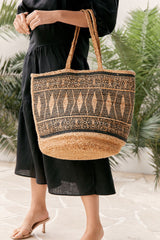 Zoya Woven Jute Tote - Natural/Black - Goupick