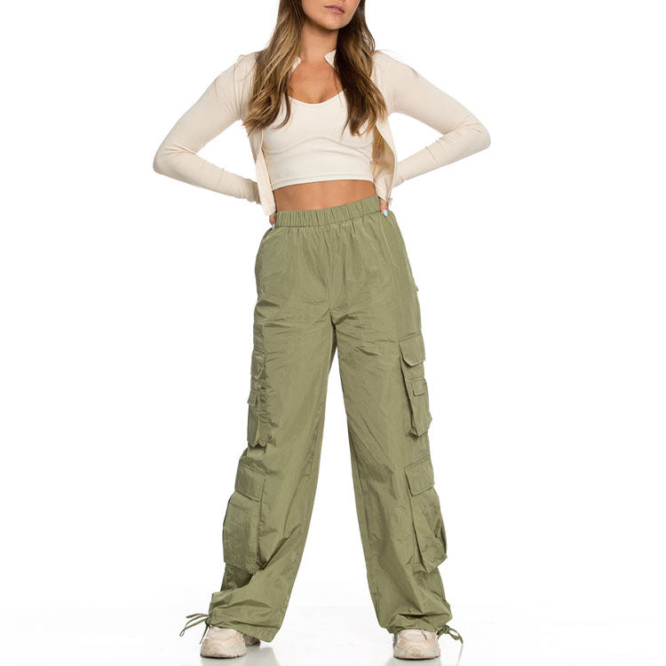 Pocket High Waist Cargo Pants-Green