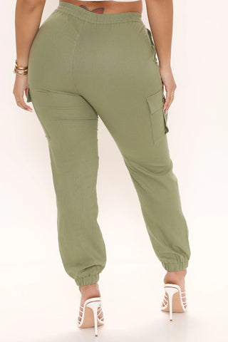 Casual Cargo Long Pants | Naomi Green Cotton Blend