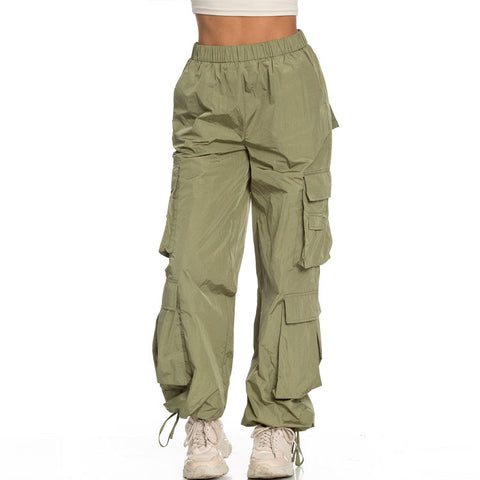 Pocket High Waist Cargo Pants-Green