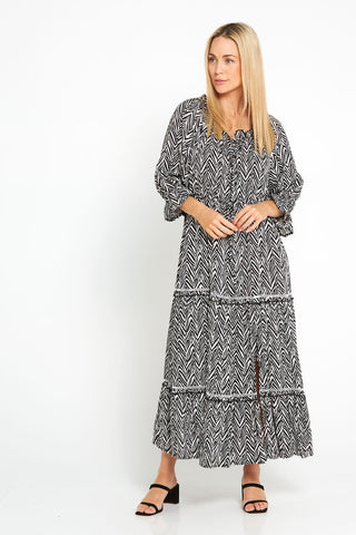 Jamie Dress - Black/Chevron - Goupick