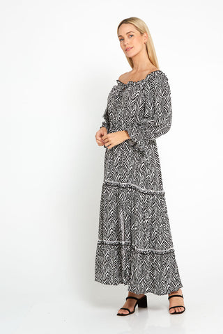 Jamie Dress - Black/Chevron - Goupick