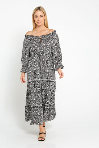 Jamie Dress - Black/Chevron - Goupick