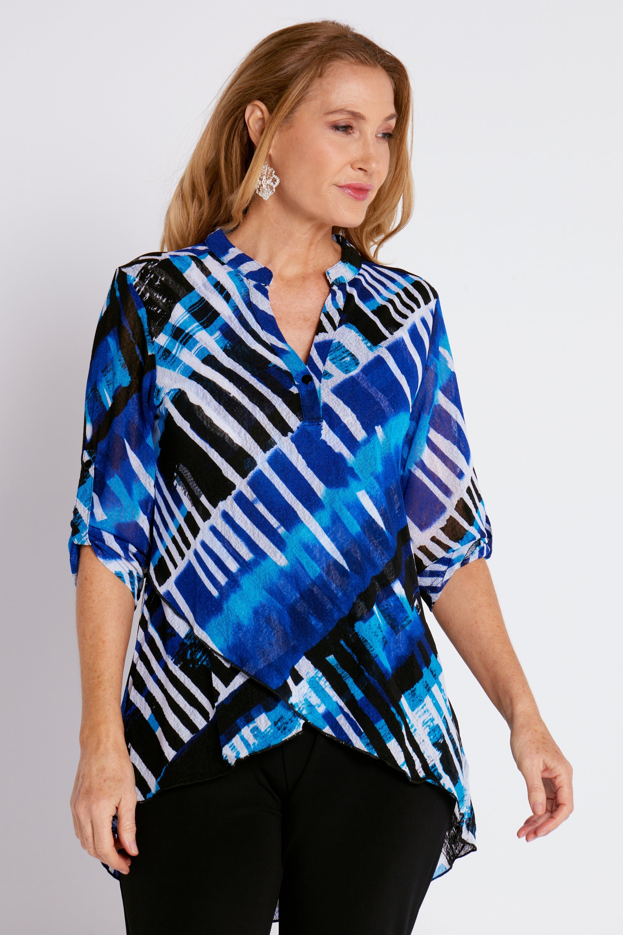 Mechelle Mesh Top - Royal Blue Print - Goupick