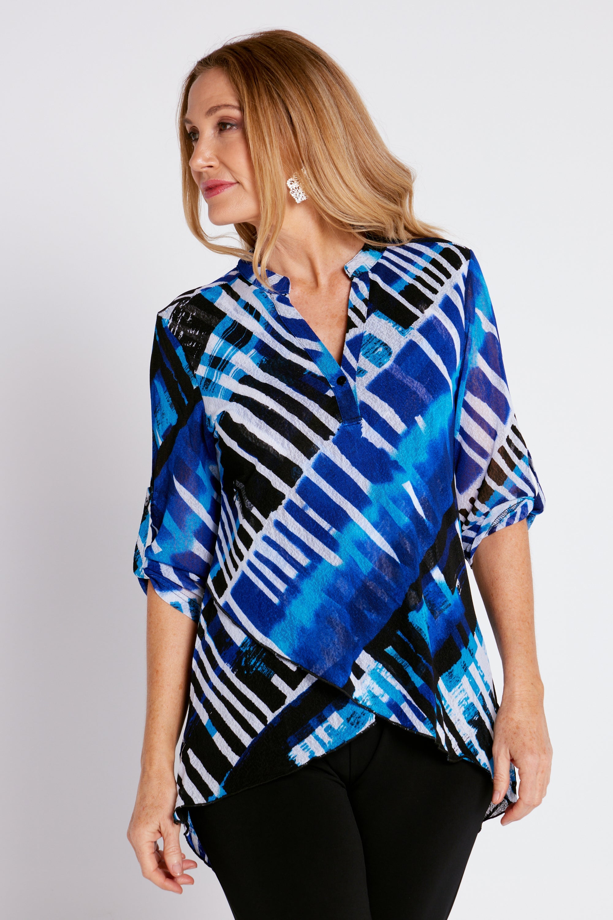 Mechelle Mesh Top - Royal Blue Print - Goupick