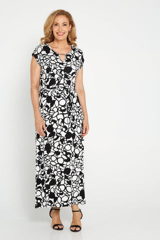 Keyhole Maxi Dress - Black/White Circles - Goupick