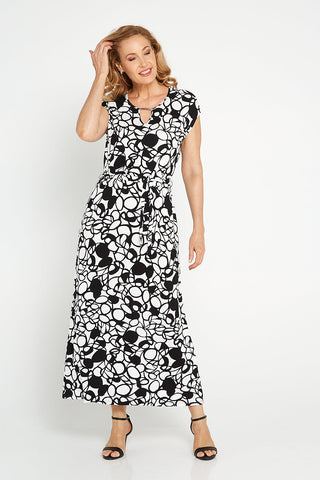 Paulina Maxi Dress - Black/White Circles - Goupick
