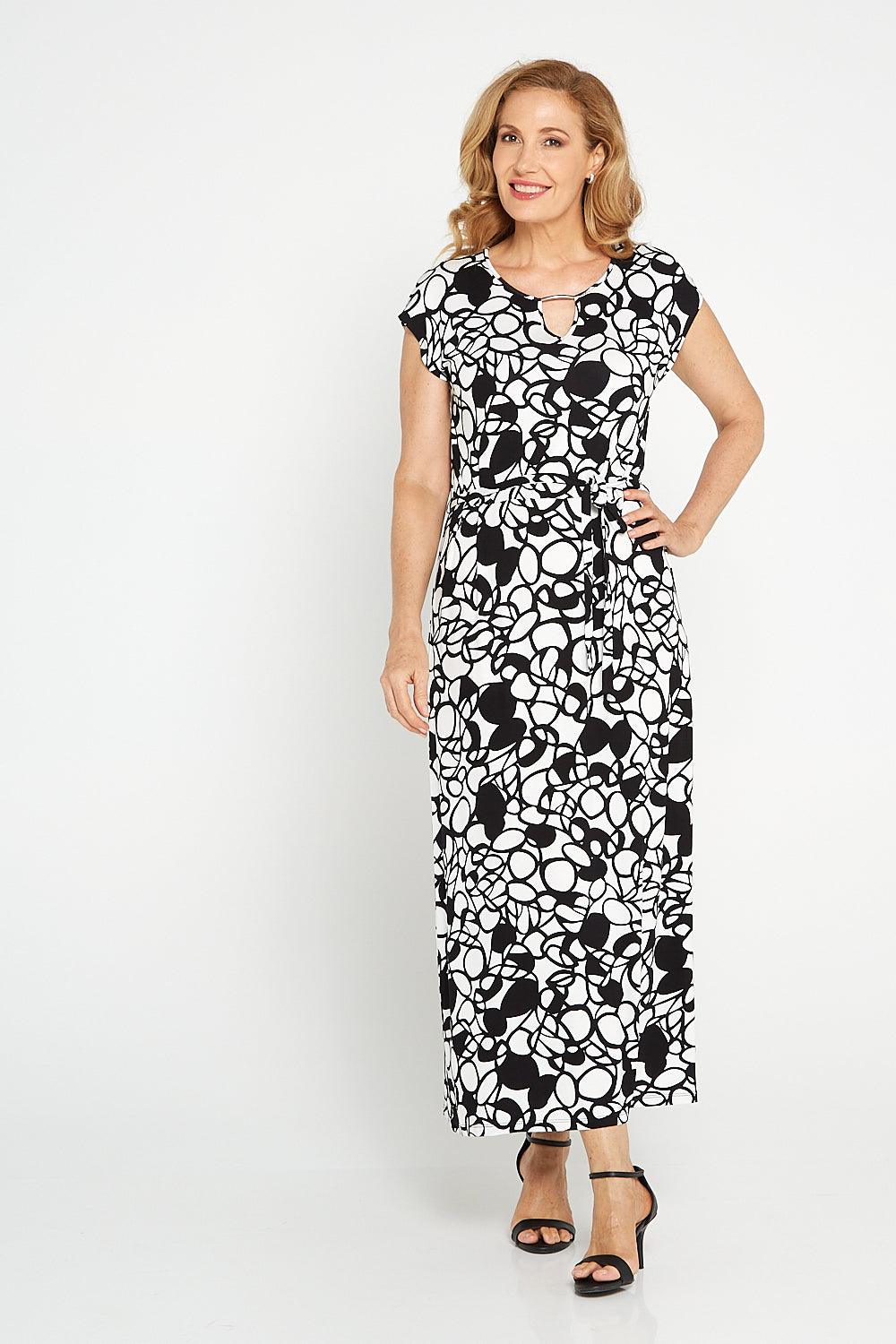 Alyssa Maxi Dress - Black/White Circles - Goupick