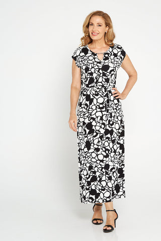 Paulina Maxi Dress - Black/White Circles - Goupick