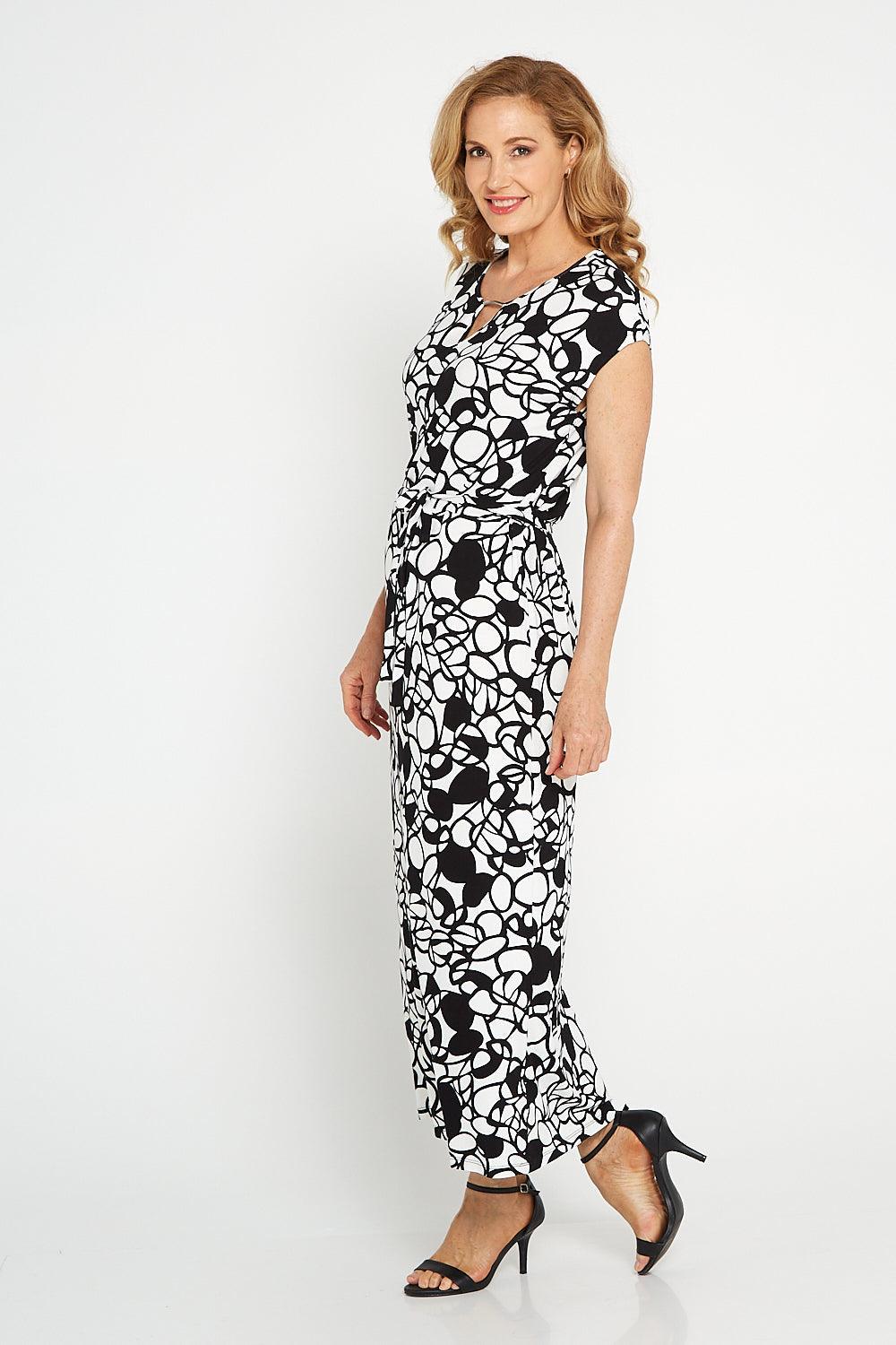 Alyssa Maxi Dress - Black/White Circles - Goupick