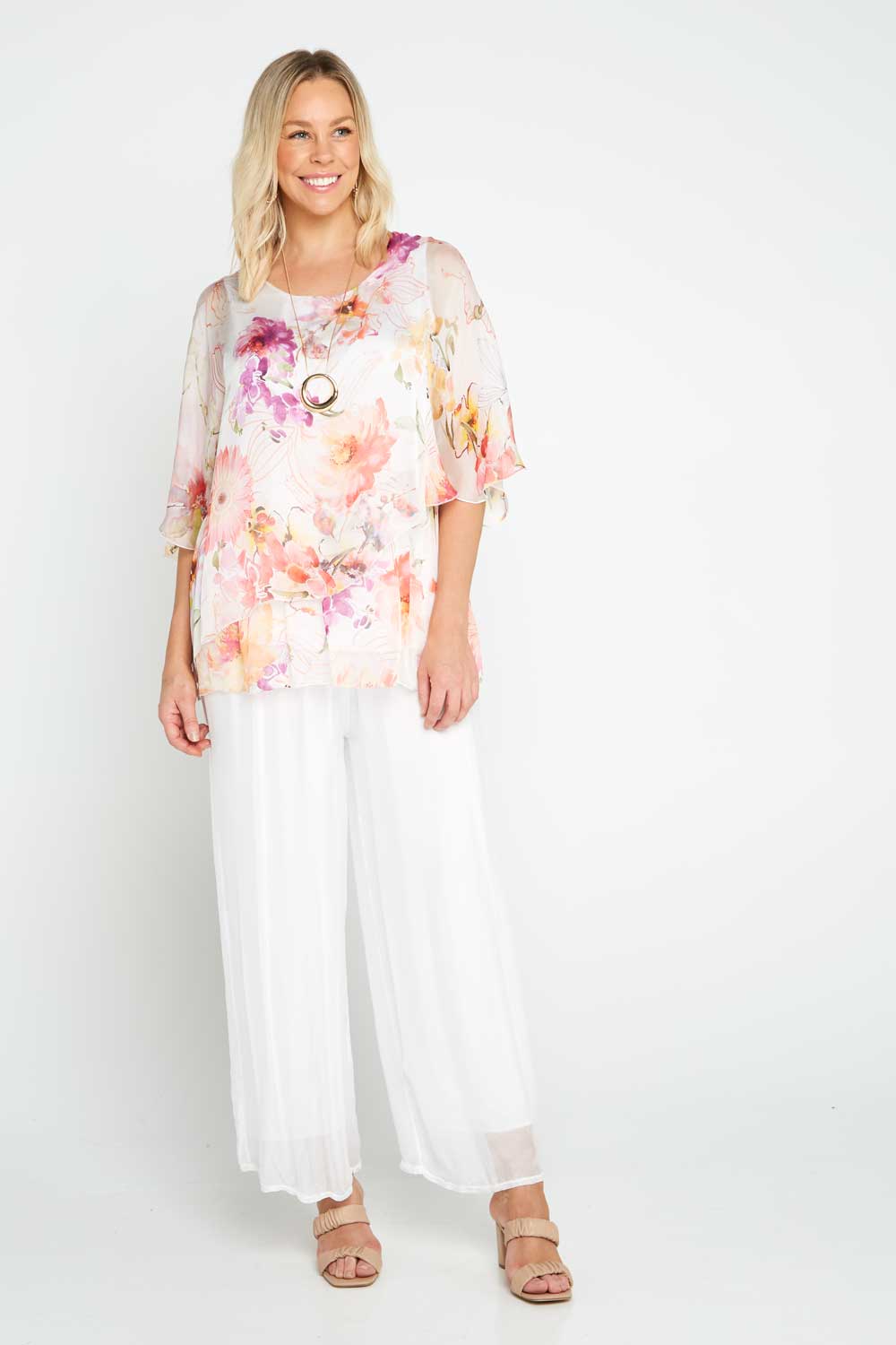 Lacey Silk Top - Bianco Floral - Goupick