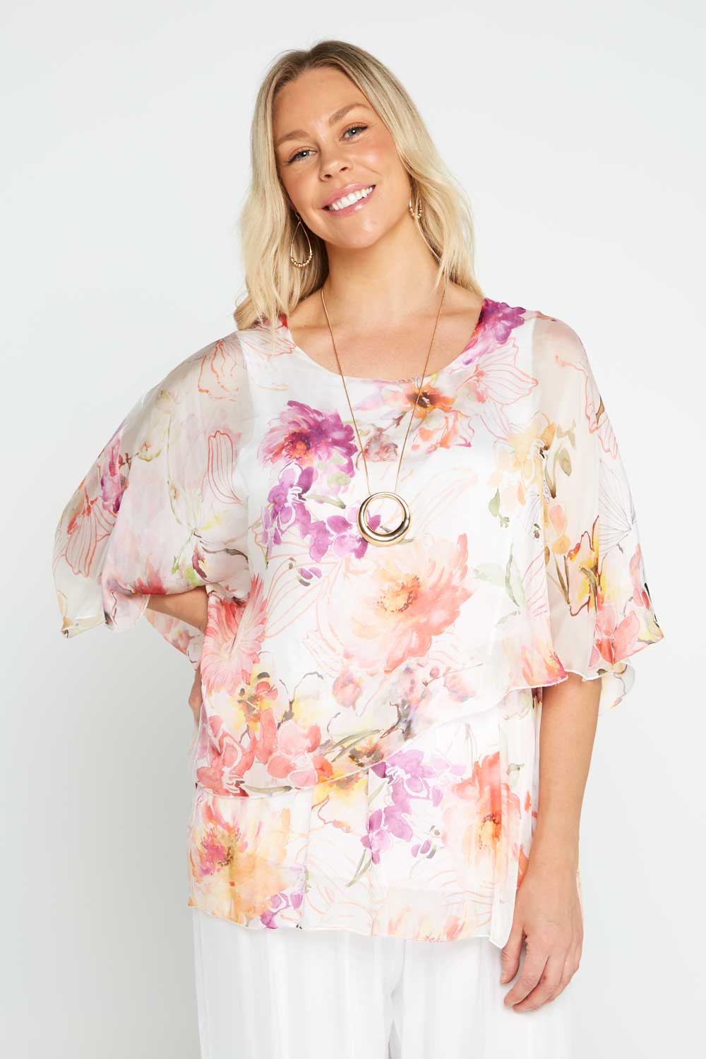 Lacey Silk Top - Bianco Floral - Goupick