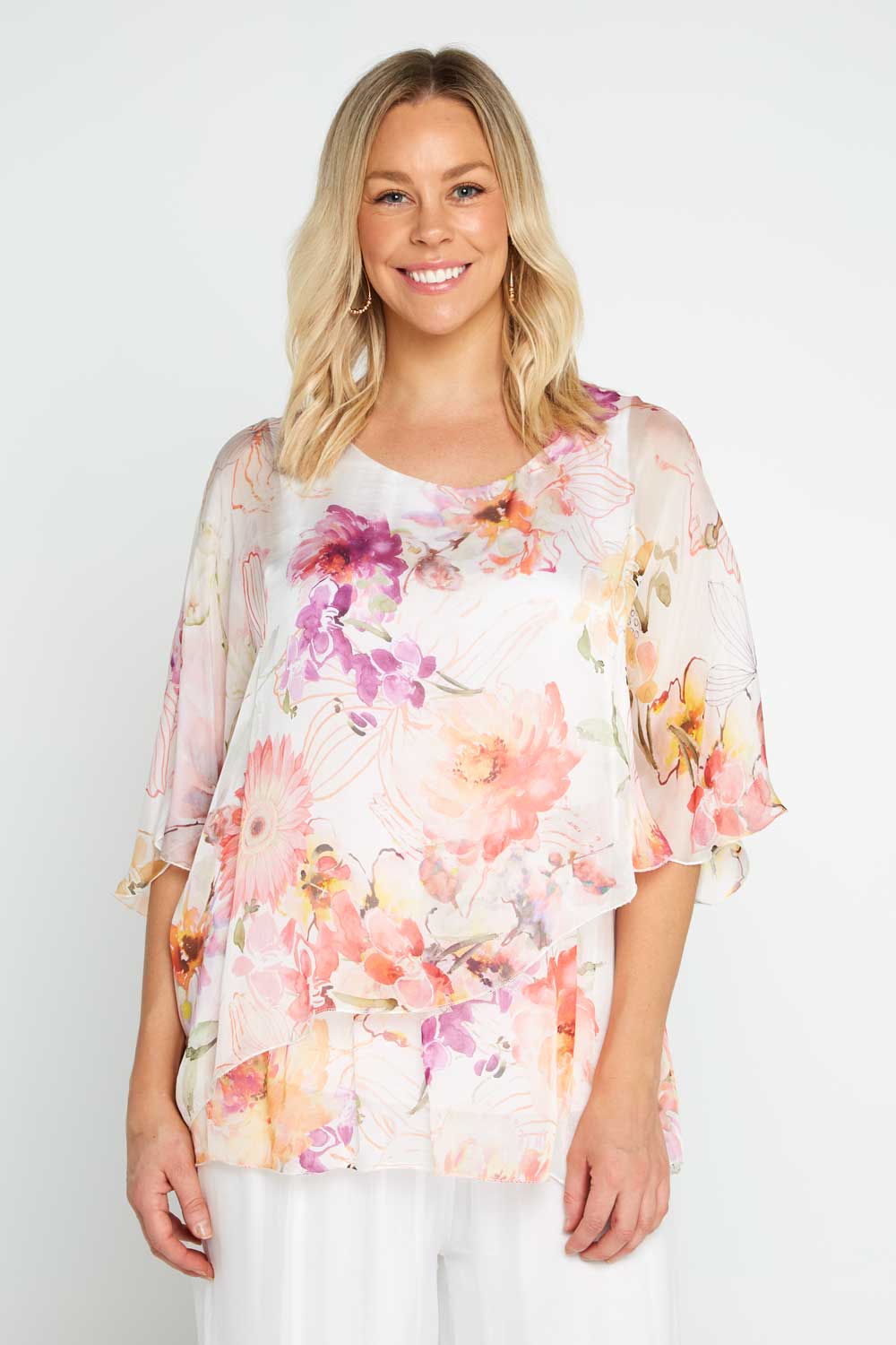 Lacey Silk Top - Bianco Floral - Goupick