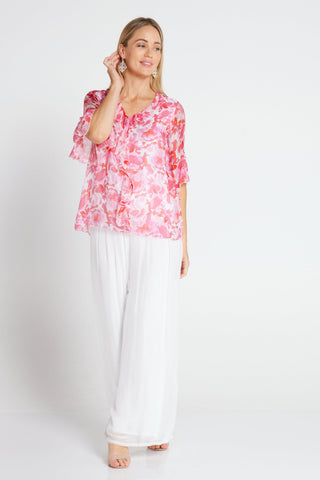 Kayla Silk Top - Pink Ruby Floral - Goupick
