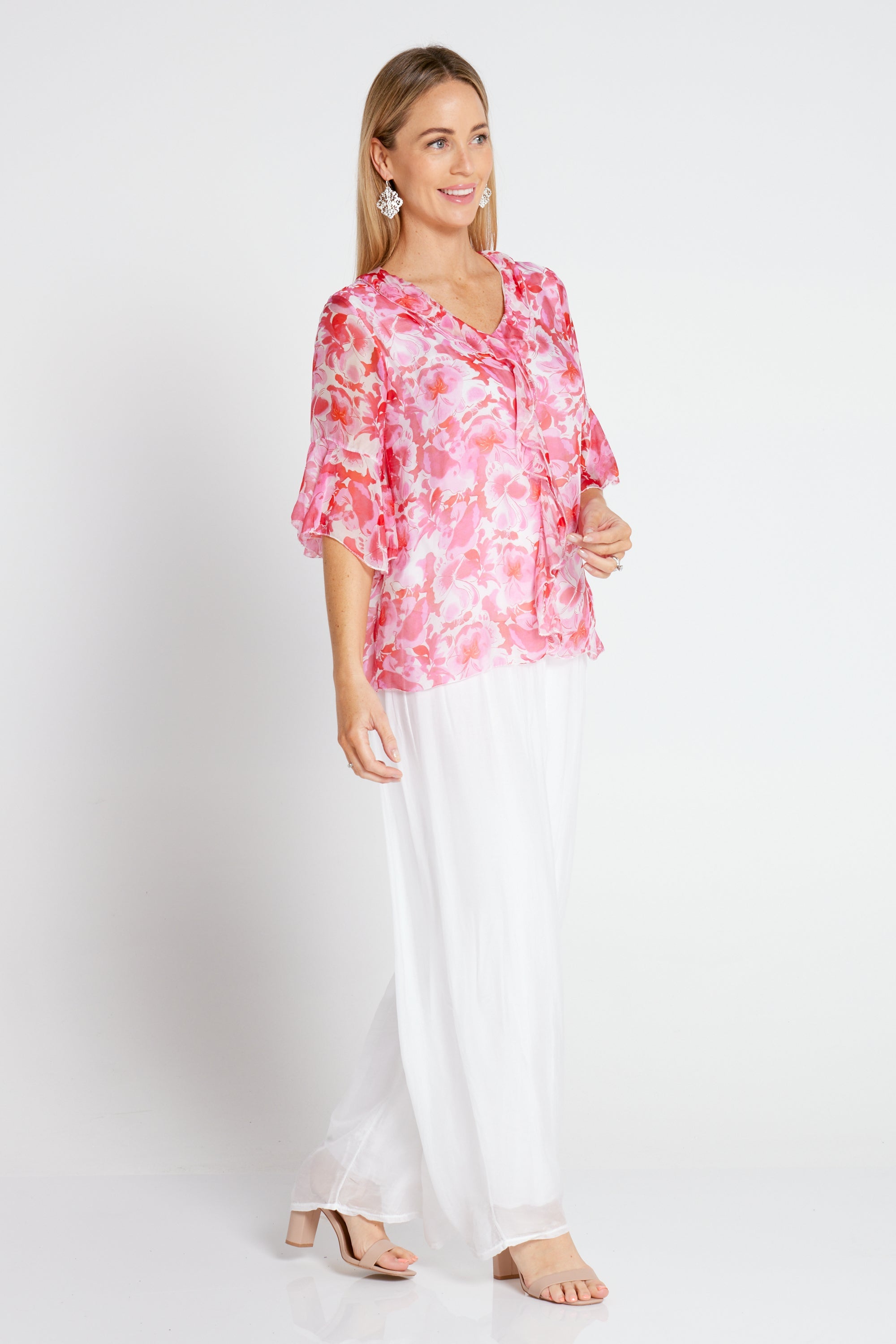 Kayla Silk Top - Pink Ruby Floral - Goupick