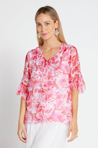 Kayla Silk Top - Pink Ruby Floral - Goupick