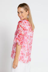 Kayla Silk Top - Pink Ruby Floral - Goupick