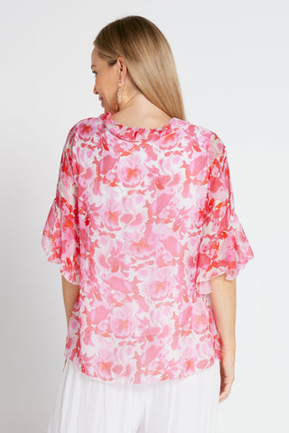 Kayla Silk Top - Pink Ruby Floral - Goupick