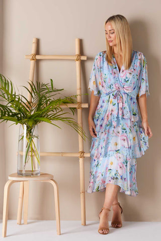 Kallie Silk Dress - Celeste Poppy - Goupick