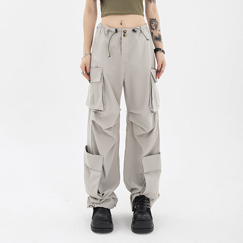 Ruched Pocket Gray Parachute Cargo Pants