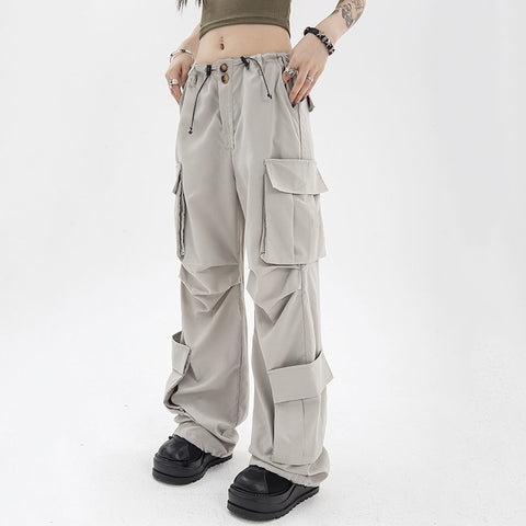 Ruched Pocket Gray Parachute Cargo Pants