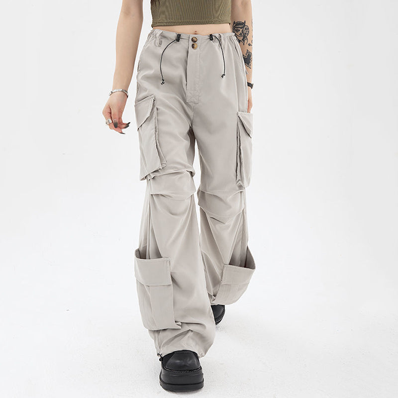 Ruched Pocket Gray Parachute Cargo Pants