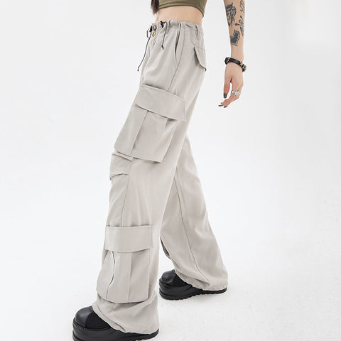 Ruched Pocket Gray Parachute Cargo Pants