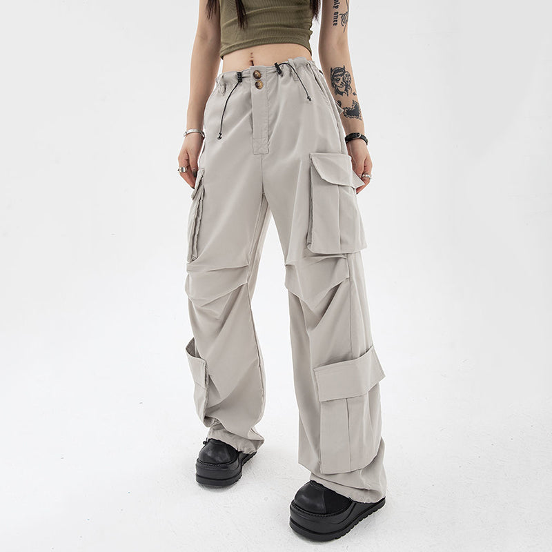 Ruched Pocket Gray Parachute Cargo Pants