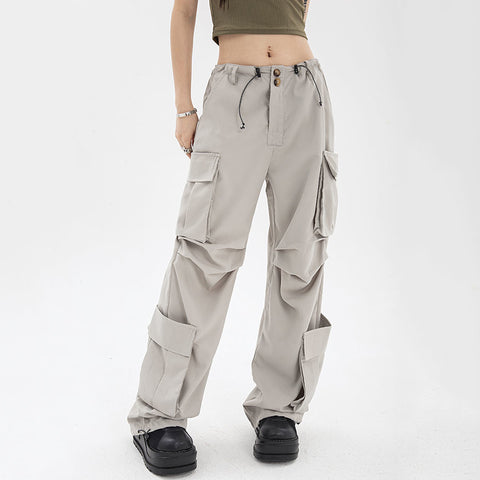 Ruched Pocket Gray Parachute Cargo Pants