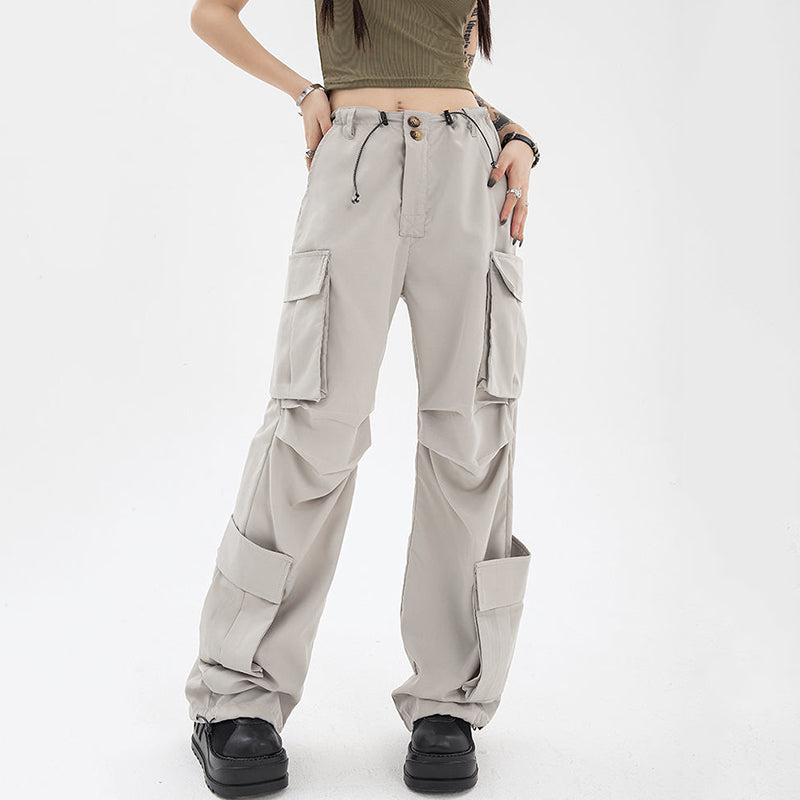 Ruched Pocket Gray Parachute Cargo Pants